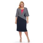 Plus Size Maya Brooke Jacquard Dress & Striped Jacket Set, Women's, Size: 24 W, Blue (navy)