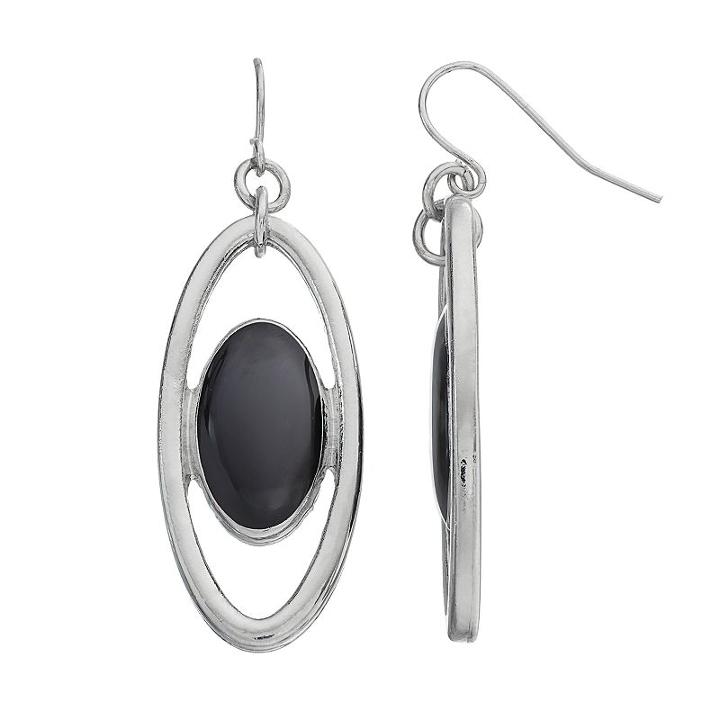 Black Openwork Oval Drop Earrings, Women's