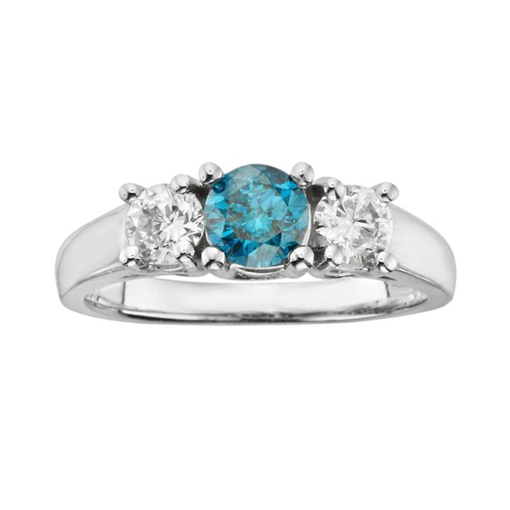 14k White Gold 1-ct. T.w. Round-cut Igl Certified Blue And White Diamond 3-stone Ring, Women's, Size: 8.50