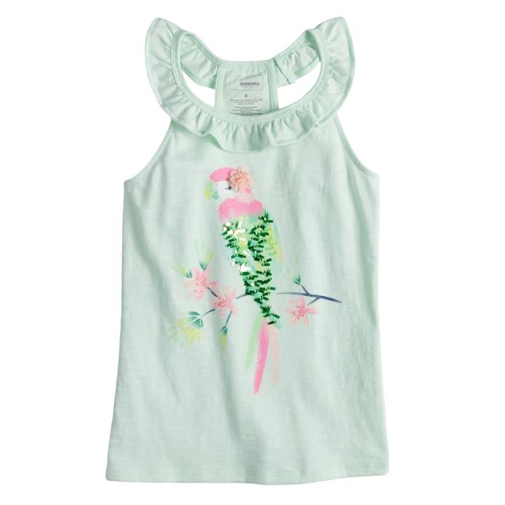 Girls 4-12 Sonoma Goods For Life&trade; Embellished Graphic Ruffle Tank Top, Size: 7, Turquoise/blue (turq/aqua)