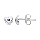 Little Diva Diamonds Kids' Sterling Silver Lab-created Sapphire Heart Stud Earrings, Women's, Blue