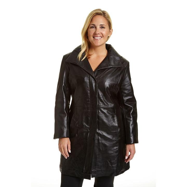 Plus Size Excelled Button-down Leather Coat, Women's, Size: 2xl, Black