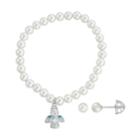 Lulabelle Kids' Shell Pearl Angel Charm Stretch Bracelet & Stud Earring Set, Women's, White
