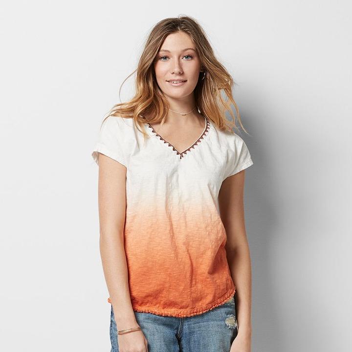 Women's Sonoma Goods For Life&trade; Dip Dye Tee, Size: Large, Med Orange