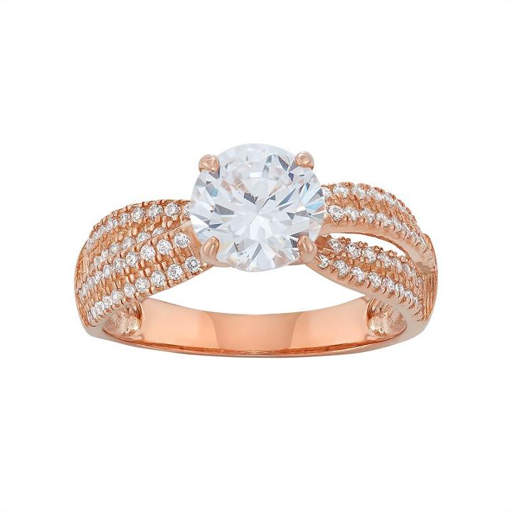 Cubic Zirconia Engagement Ring In 10k Rose Gold, Women's, Size: 5, White