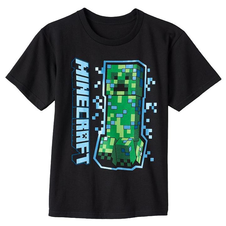 Boys 8-20 Minecraft Creeper Tee, Boy's, Size: Large, Black