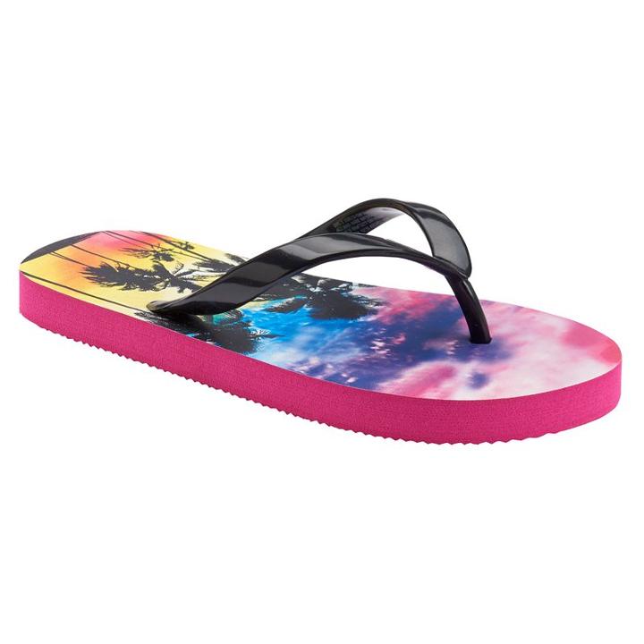 Girls 4-16 So&reg; Palm Tree Flip Flops, Girl's, Size: L(1/2), Black