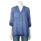 Women's Rock & Republic&reg; Challis Henley Shirt, Size: Large, Blue (navy)