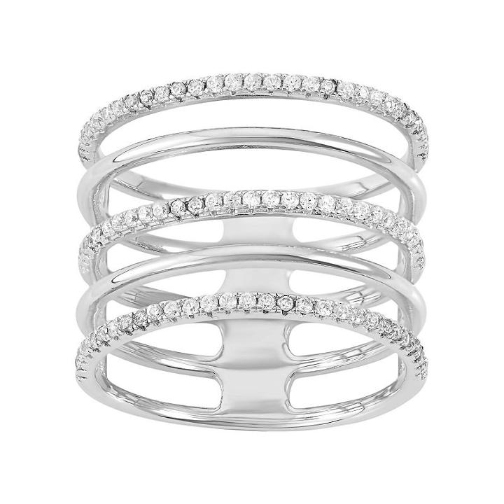 Cubic Zirconia Sterling Silver 5-row Ring, Women's, Size: 8, White