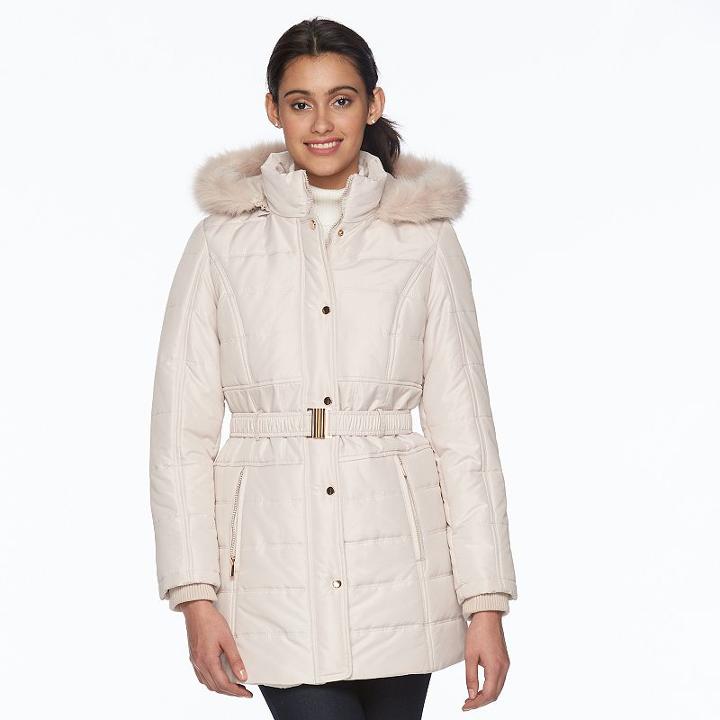 Women's D.e.t.a.i.l.s Hooded Quilted Jacket, Size: Medium, Med Beige