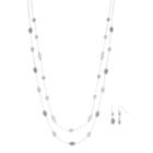 Beaded Double Strand Long Necklace & Drop Earring Set, Women's, White