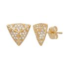 Cubic Zirconia 10k Gold Pyramid Stud Earrings, Women's, White