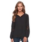Women's Apt. 9&reg; Lace-trim Henley Top, Size: Large, Black