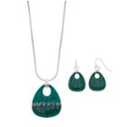 Green Swirling Guitar Pick Pendant Necklace & Drop Earring Set, Women's
