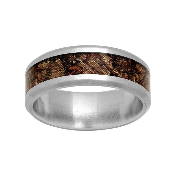 Men's Stainless Steel Camouflage Ring, Size: 14, Multicolor