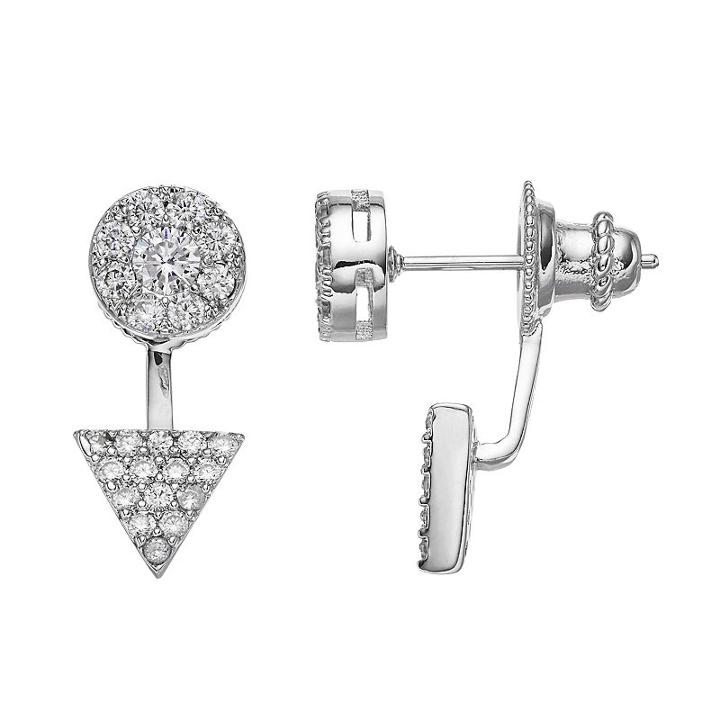 Fleur Cubic Zirconia Circle & Triangle Front-back Earrings, Women's, Grey