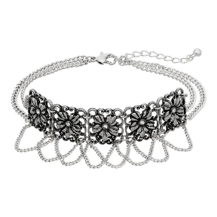 Mudd&reg; Antiqued Flower Anklet, Women's, Silver