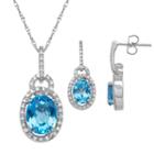 Blue Topaz & 1/3 Carat T.w. Diamond Sterling Silver Oval Halo Pendant Necklace & Drop Earring Set, Women's, Size: 18