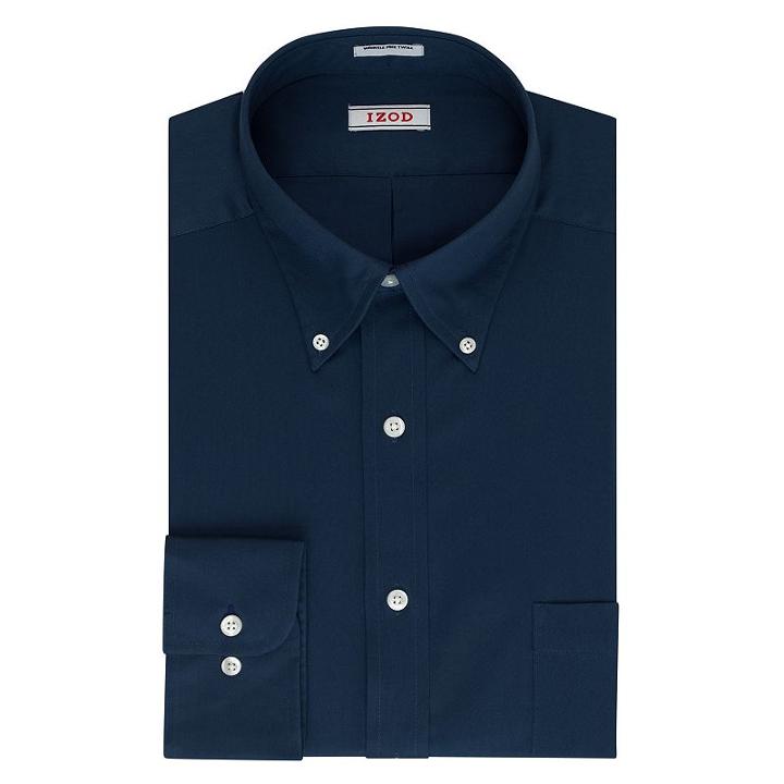 Men's Izod Solid Twill Regular-fit Button-down Collar Dress Shirt, Size: 16-34/35, Dark Blue