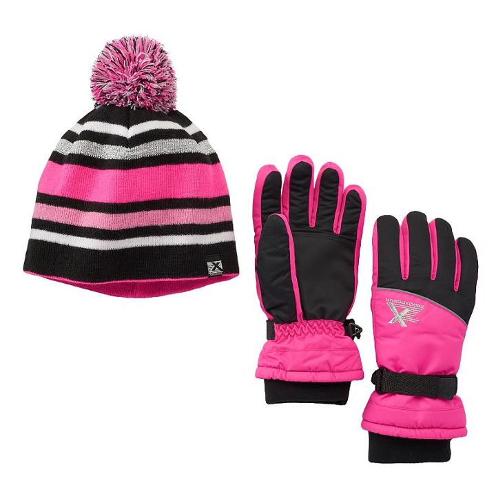 Girls 4-16 Zeroxposur Jena Ski Glove & Hat Set, Girl's, Size: S-m, Black