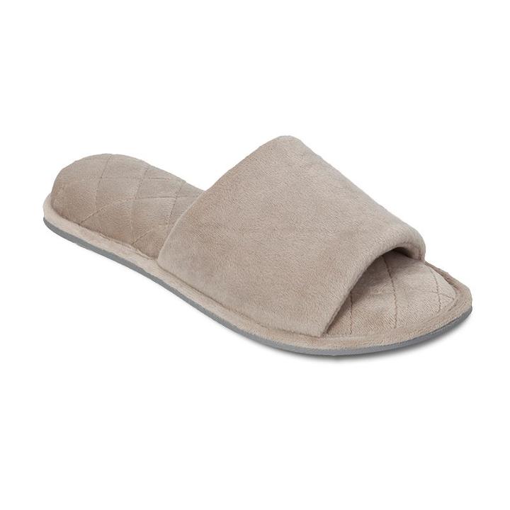 Women's Dearfoams Microfiber Velour Slide Slippers, Size: Medium, Dark Grey