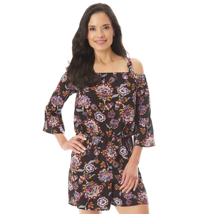 Women's Apt. 9&reg; Off-the-shoulder Printed Romper, Size: Medium, Jacquard Black