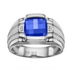 Men's Lab-created Sapphire & Diamond Accent Sterling Silver Ring, Size: 8.50, Blue