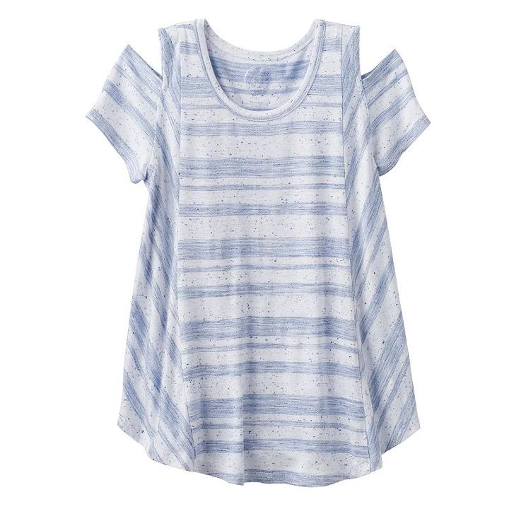 Girls 7-16 So&reg; Cold Shoulder Short Sleeve Curved Hem Tee, Girl's, Size: 14, Blue