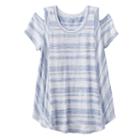 Girls 7-16 So&reg; Cold Shoulder Short Sleeve Curved Hem Tee, Girl's, Size: 14, Blue