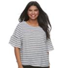 Juniors' Plus Size Heartsoul Printed Flounce-sleeve Top, Teens, Size: 1xl, White