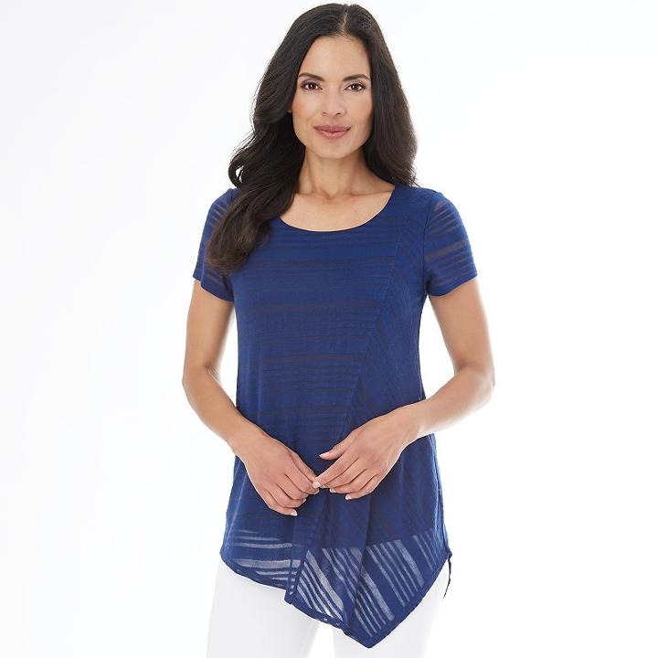 Women's Ab Studio Burnout Asymmetrical Hem Tee, Size: Xlrg Av/rg, Blue (navy)