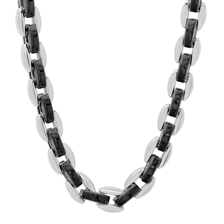 Men's Two Tone Stainless Steel Oval Chain Necklace - 24 In, Size: 24, Silver