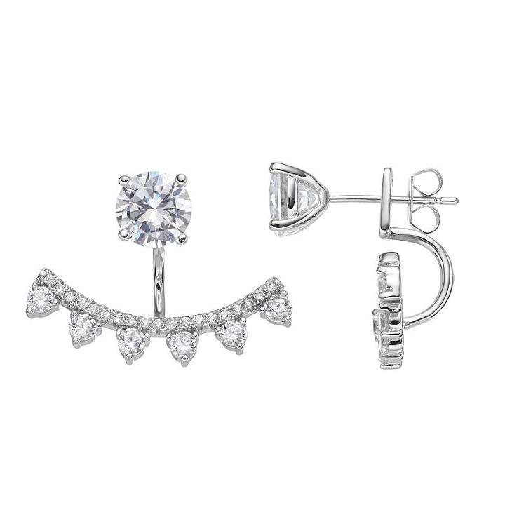 Fleur Cubic Zirconia Spiked Bar Jacket Earrings, Women's, Grey