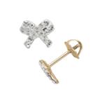 14k Gold Crystal Bow Stud Earrings - Made With Swarovski Crystals - Kids, Girl's, White