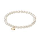 Freshwater Cultured Pearl 14k Gold Heart Charm Beaded Stretch Bracelet, Women's, Size: 7.5, White