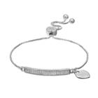 Cubic Zirconia Bar Link & Heart Charm Lariat Bracelet, Women's, White