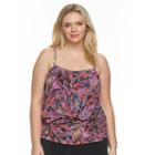 Plus Size A Shore Fit Tummy Slimmer Mesh Blouson Tankini Top, Women's, Size: 20 W, Pink