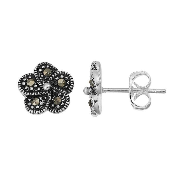Silver Luxuries Marcasite Flower Stud Earrings, Women's, Grey