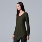 Women's Simply Vera Vera Wang Lace-up Asymmetrical V-neck Sweater, Size: Medium, Dark Green