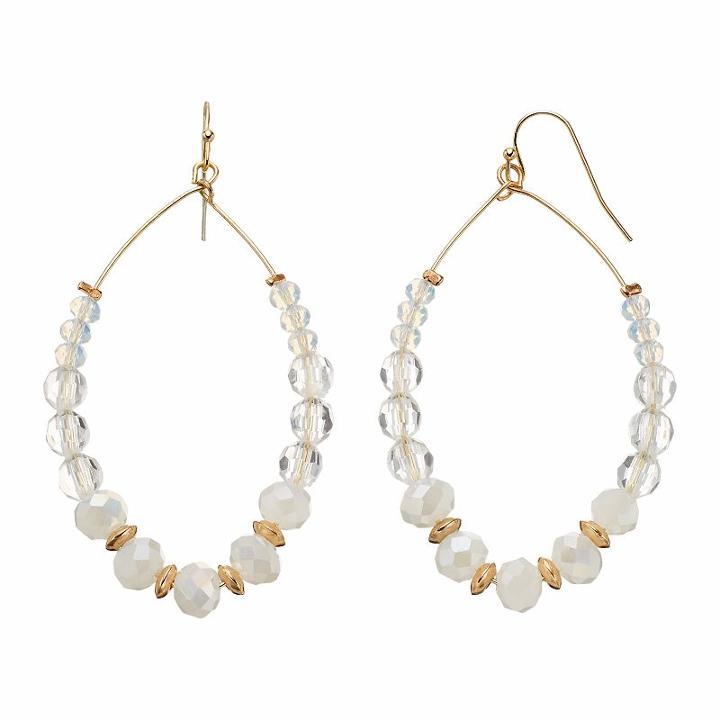 White Graduated Bead Drop Hoop Earrings, Women's