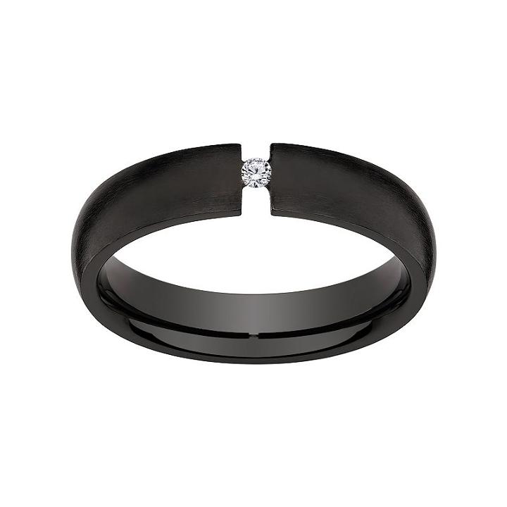Cubic Zirconia Black Ion-plated Titanium Wedding Band - Men, Size: 10, White
