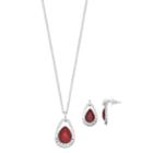 Shimmer Teardrop Necklace & Earring Set, Women's, Dark Red