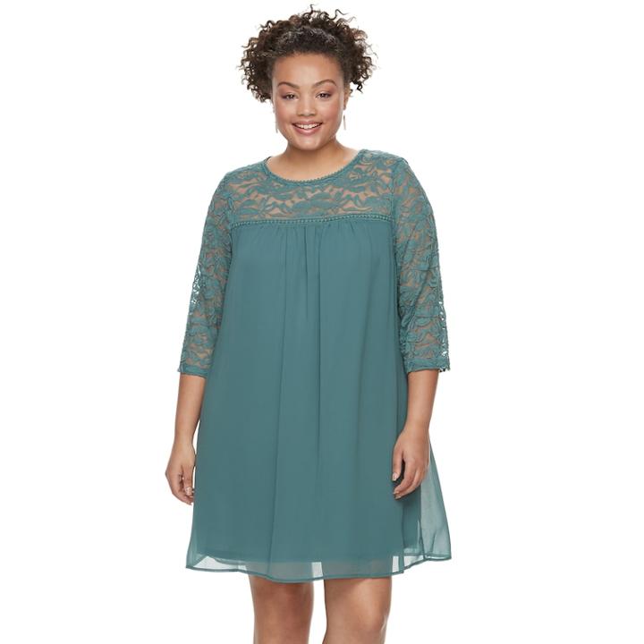 Juniors' Plus Size Lily Rose Lace Shift Dress, Teens, Size: 3xl, Lt Green