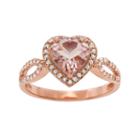 14k Rose Gold Over Silver Morganite Triplet And Lab-created White Sapphire Heart Halo Ring, Women's, Size: 6, Pink