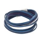 Chain Inlay Faux Leather Wrap Bracelet, Women's, Blue