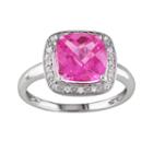 10k White Gold Lab-created Pink Sapphire And 1/10-ct. T.w. Diamond Frame Ring, Women's, Size: 7