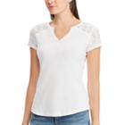 Women's Chaps Lace Sleeve Henley Tee, Size: Small, White