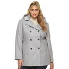 Plus Size Braetan Hooded Double-breasted Peacoat, Women's, Size: 1xl, Silver