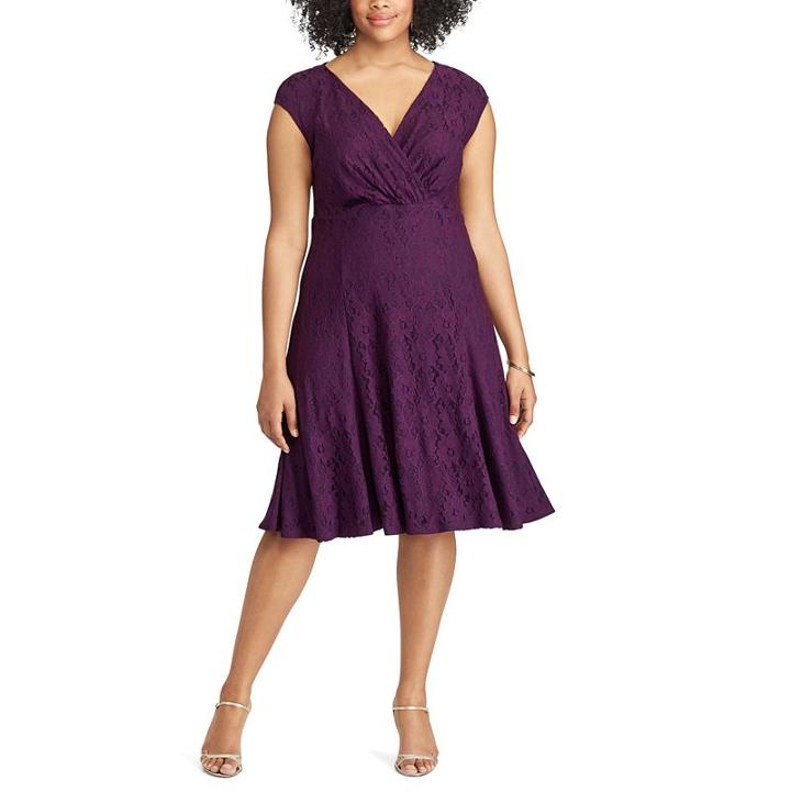 Plus Size Chaps Lace Fit & Flare Dress, Women's, Size: 24 W, Purple