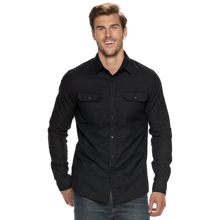 Big & Tall Men's Apt. 9&reg; Brushed 2-pocket Button-down Shirt, Size: 3xl Tall, Black